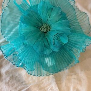 Teal Feather Flower Millinery Hat Accent